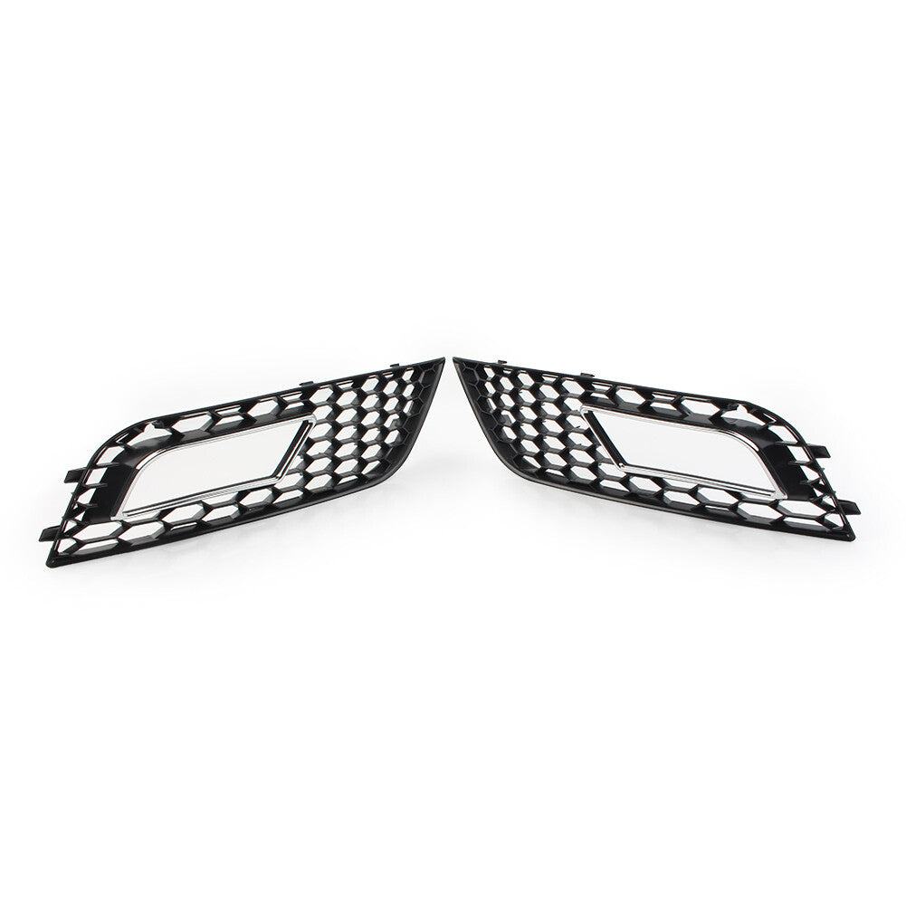 A pair of honeycomb hexagonal mesh fog light protectors for Audi A4 B8.5 2013 - 2016, silver.