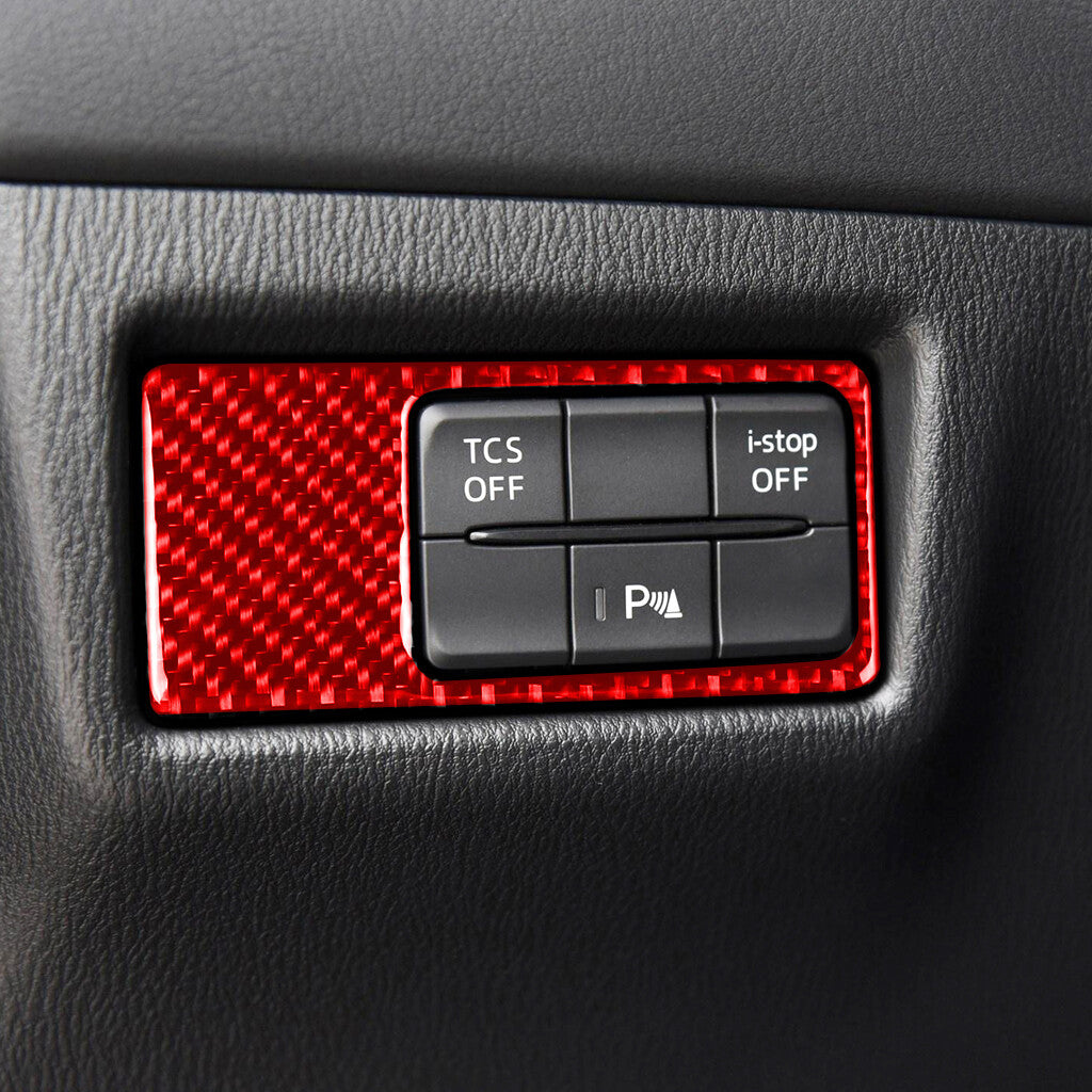 Red Carbon Fiber Interior Headlight Switch Button Cover for Mazda CX-5 2017-2021