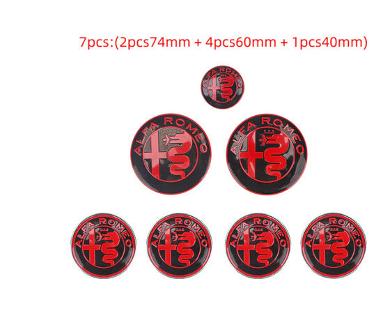 7 sets of for Alfa Romeo black and red wheel center covers and rear steering wheel badges