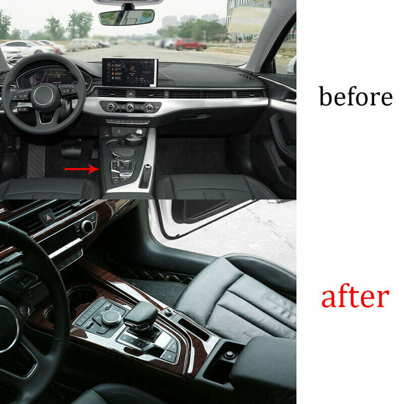 for Audi A4 A5 2017-2019 Red Wood Grain Middle Console Gear Shift Cover Trim 2P