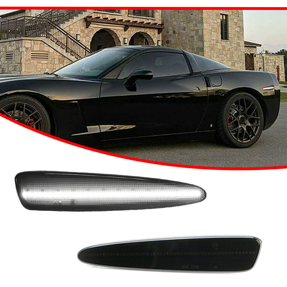 2 Black Lens White LED Rear Side Marker Lights for Chevrolet for Corvette C6 05-13