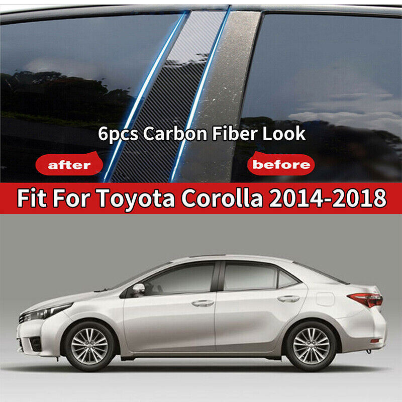 for Toyota for Corolla 14-18 6P Carbon Fiber Pillar Posts Door Window Molding Strip