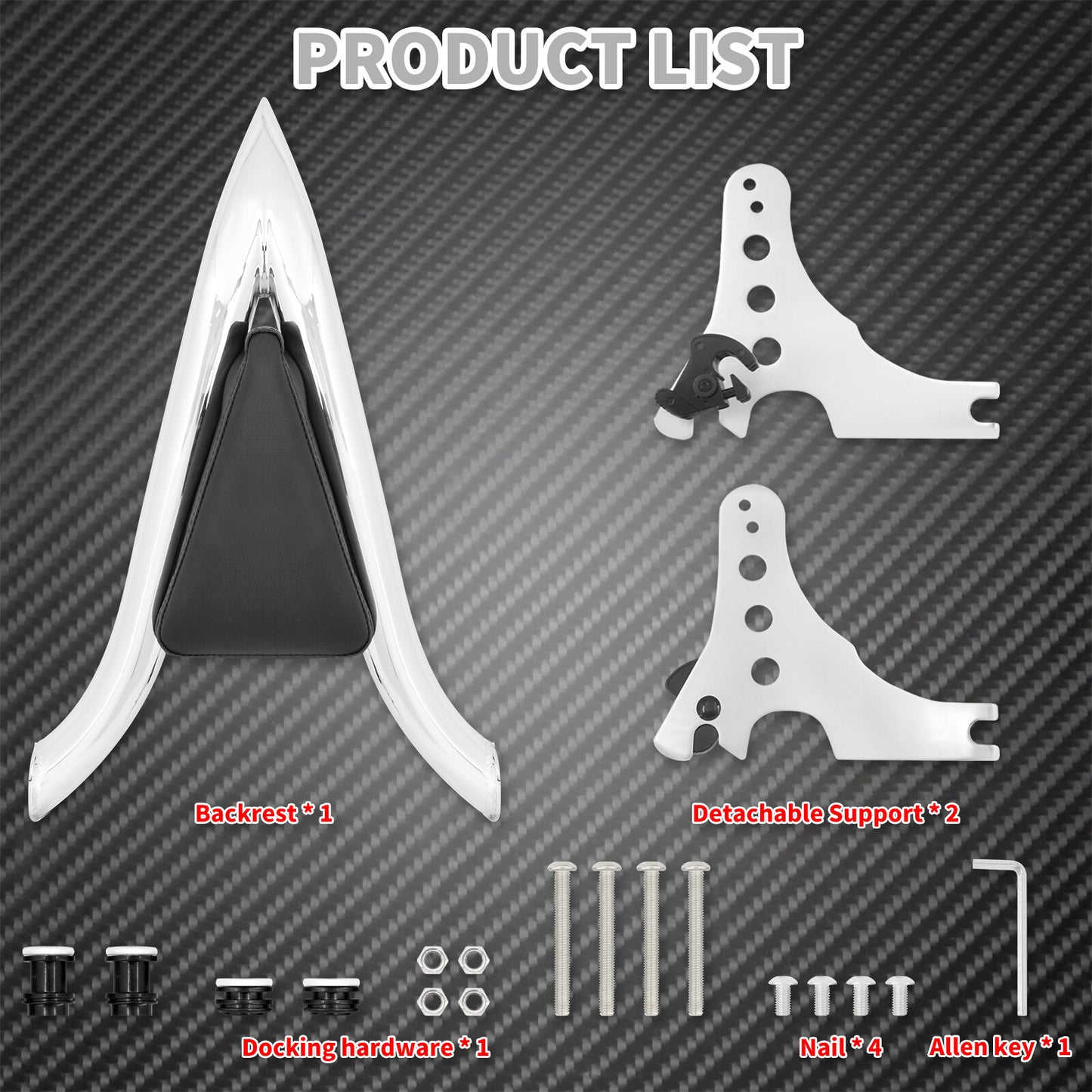 Chrome Detachable Passenger Rear Backrest Sissy Bar Fit for Harley XL 883 04-22