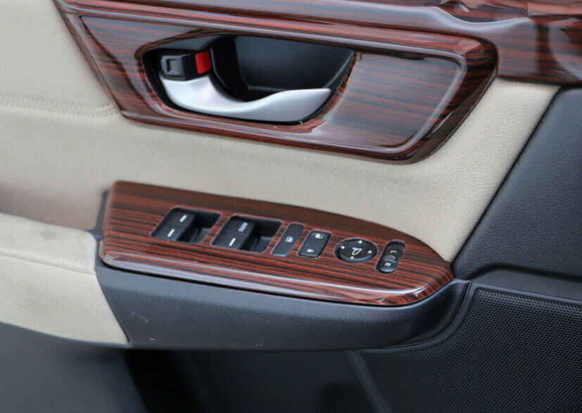 Glass Window Lifting Lock Panel Trim for Honda CRV CR-V 2017-2022 Red Wood Grain