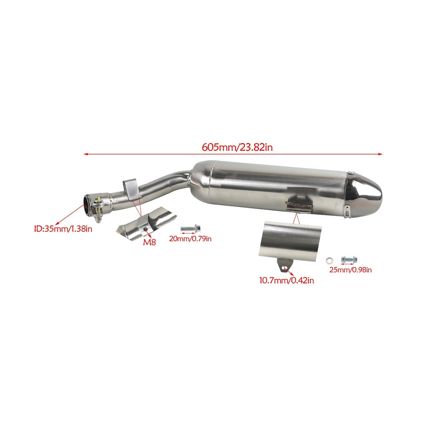 Motorcycle exhaust muffler, vertical engine, 150cc, 200cc, 250cc, Apollo off-road racing