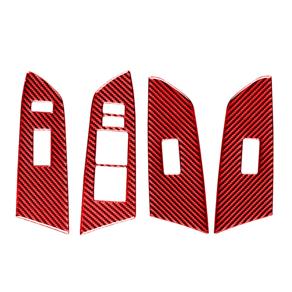 Carbon Fiber Door Window Lift Switch Cover Trim Fit for Toyota Tundra 14-21 RHD Red