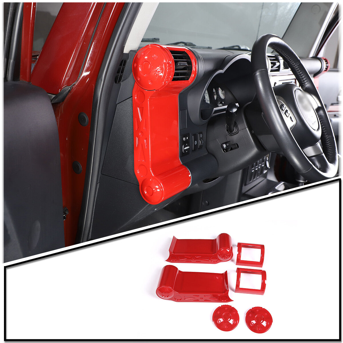 Red interior center air conditioning control panel trim for Toyota Tacoma 2006-2015