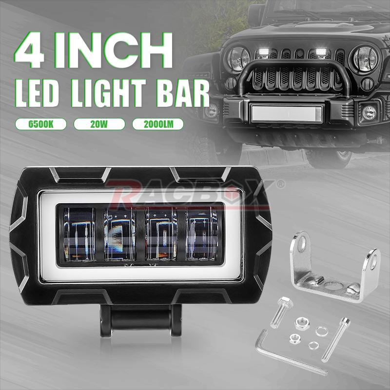 1X 4inch LED Work Light Bar 7D Driving Spot Cube Pods Fog Halo DRL Offroad Truck