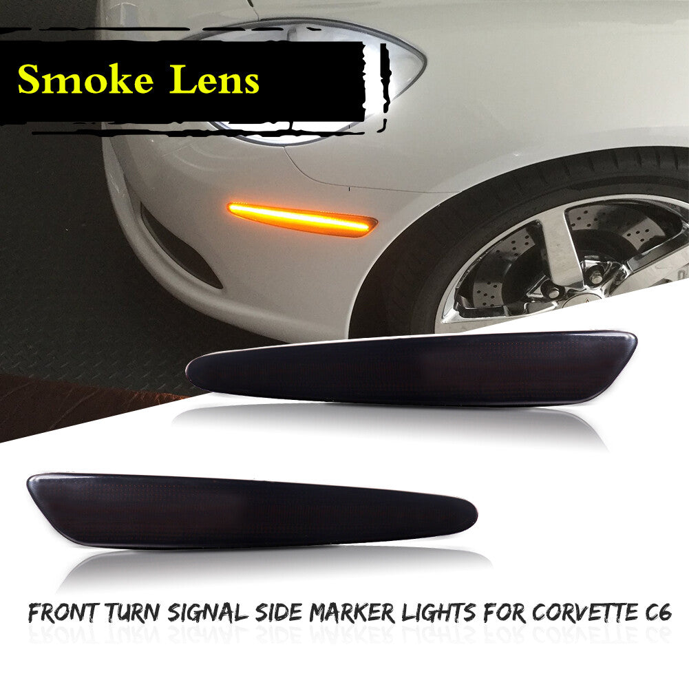 Two smoked amber LED front marker lights for Chevrolet for Corvette C6 2005-2013