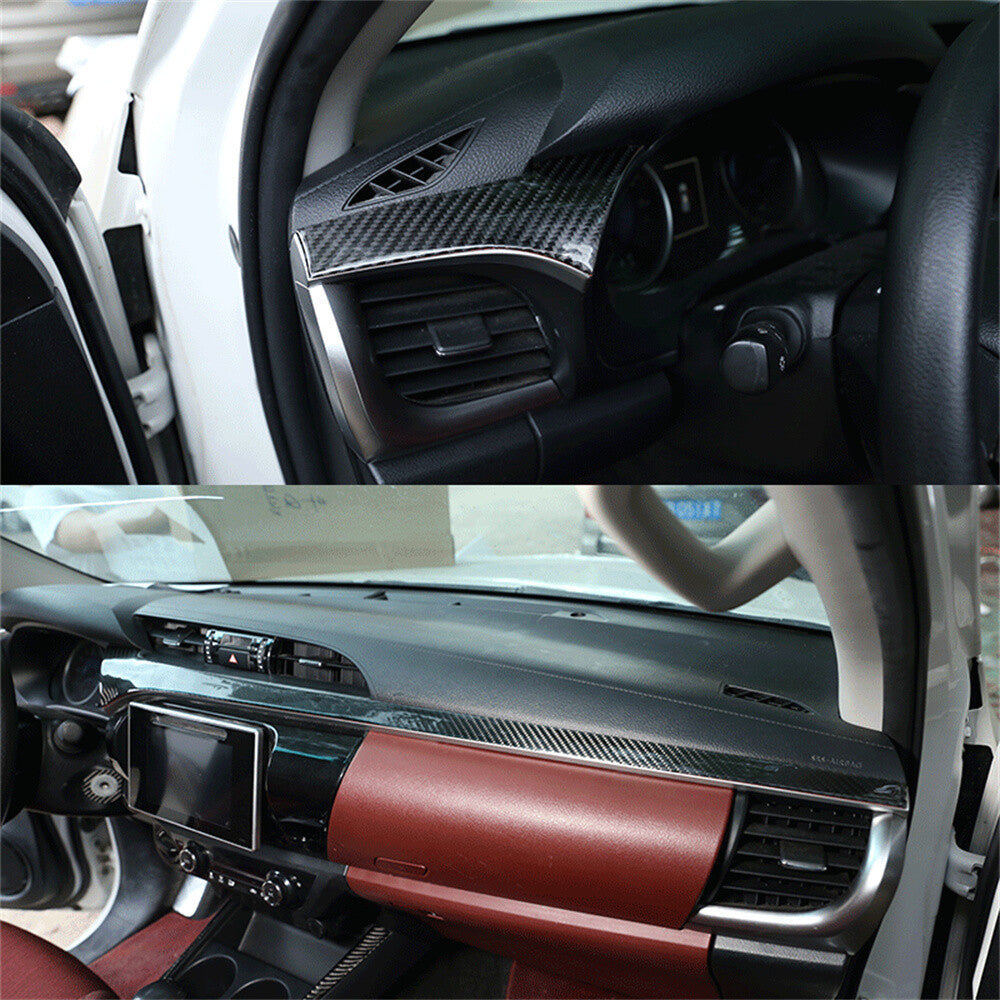 For T@yota Hilux Revo 2015-2021 Carbon Fiber Center Console Dashboard Panel Trim