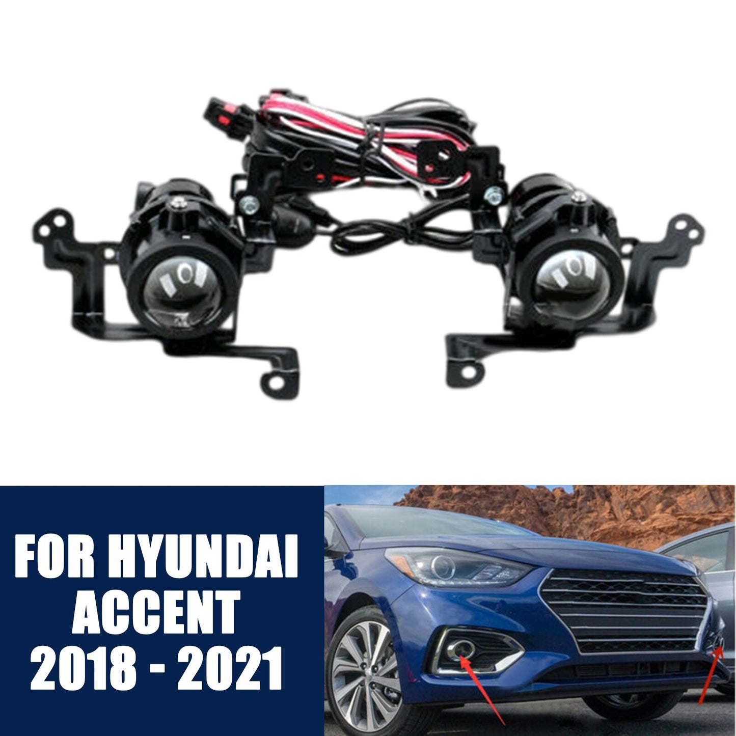 Front ABS Fog Driving Light Lamps Left Right fit for Hyundai Accent 2018 - 2021 AT