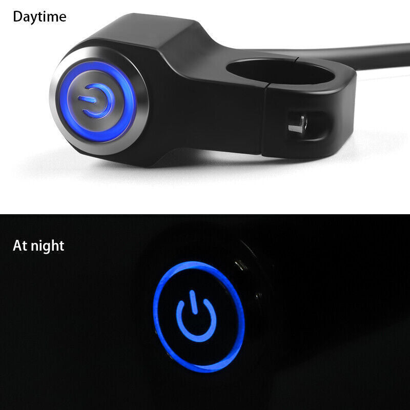 7/8 Motorcycle Blue Handlebar Horn Star Switch Momentary Push Button Power 12V