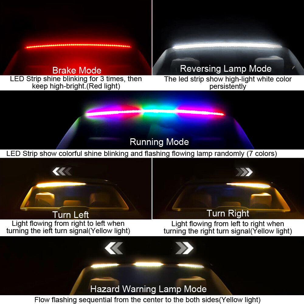 LED 3rd Third Brake Light Strip Bar Rear Windshield Tail Turn Signal Sequential