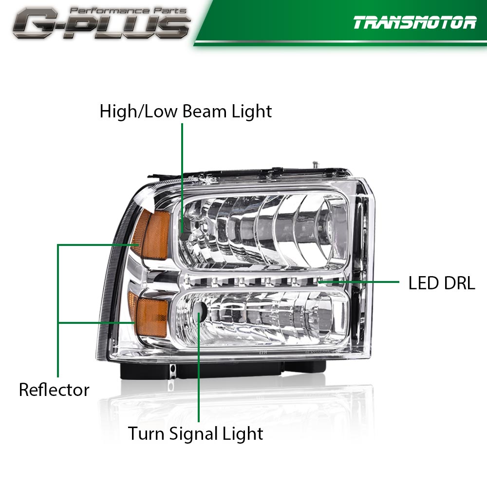 Chrome headlights are suitable for 2005-2007 for Ford F250, F350, F450, and F550 Super Duty models.