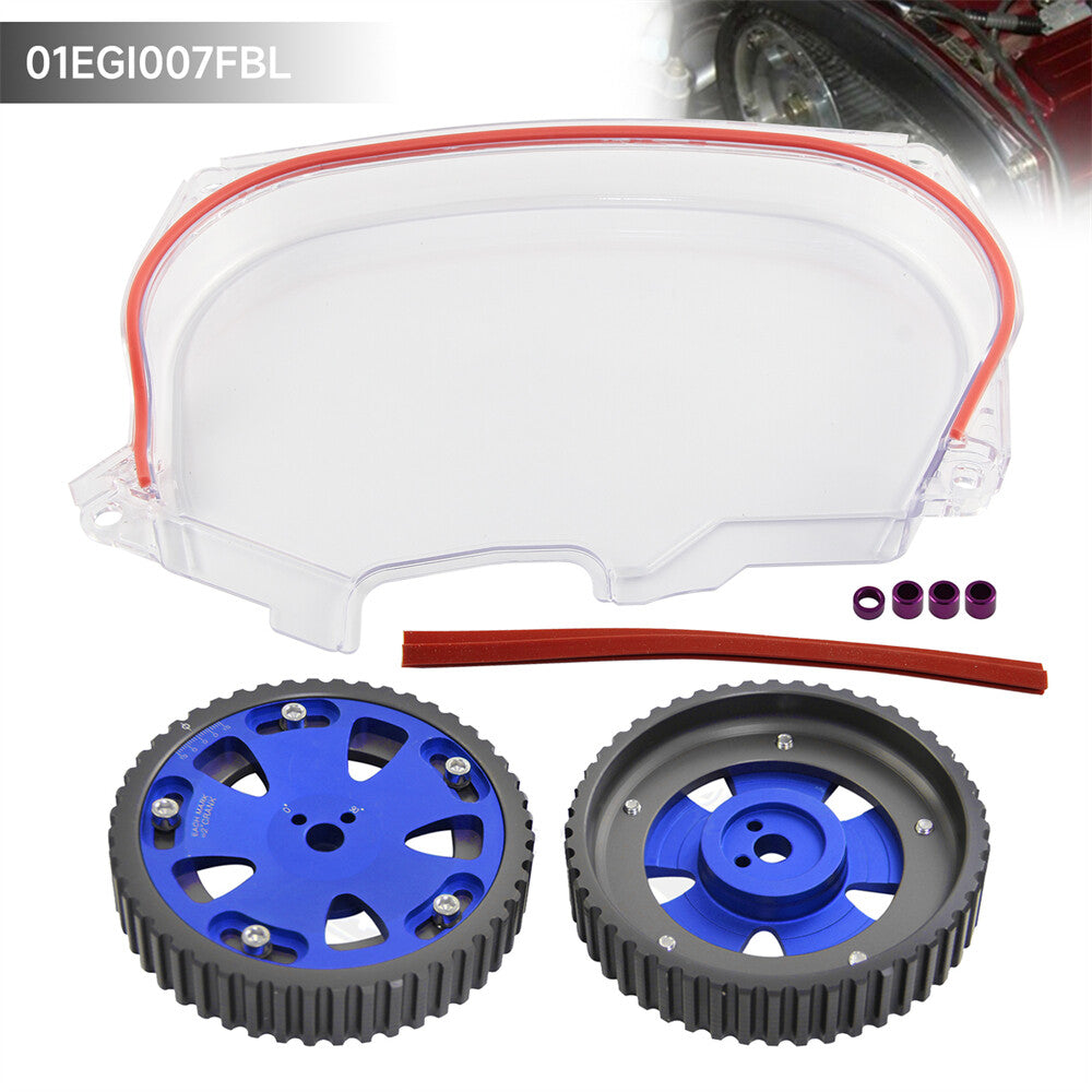 Clear Timing Belt Cover + Cam Gear for Mitsubishi Lancer EVO 4 5 6 7 8 4G63 Blue