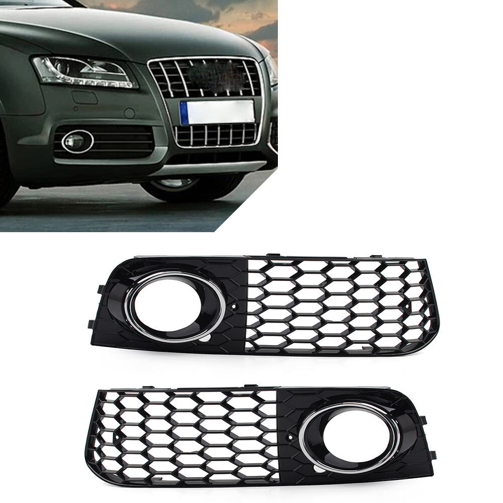 Front Fog Light Honeycomb Hex Mesh Grille Cover for Audi A4 B8 2009-2012 Chrome