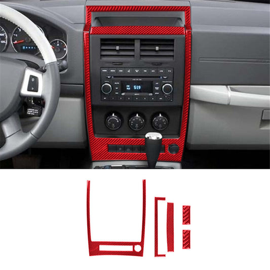 5Pcs Red Carbon Fiber Center Console Frame Trim Cover for Jeep Liberty 2008-2012