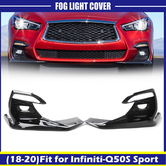 2-Piece Front Bumper Fog Light Protector Cover Frame for 2018-2020 for Infiniti Q50 Q50s Sport Models