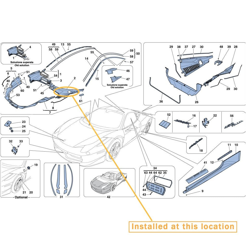 Suitable for Ferrari 458 driver left windshield COWL panel. Equipment Manufacturer: 83749600