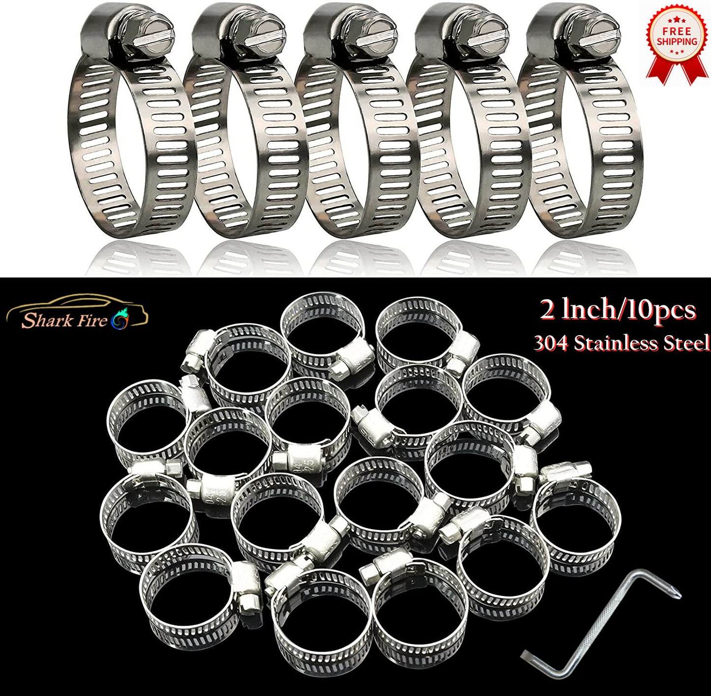 2-inch stainless steel adjustable range worm gear hose clamp for fuel line clamps