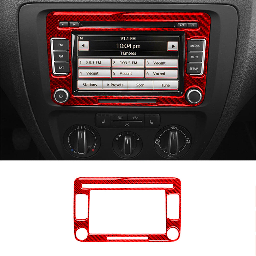 Red Carbon Fiber Radio With Navigation Panel for Volkswagen for Jetta Sedan 2011-14