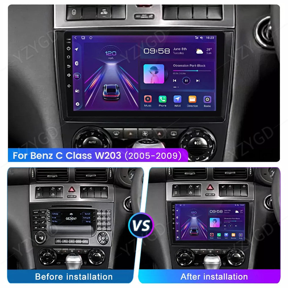 for Mercedes for Benz C-Class W203 2004-2007 Stereo CarPlay Android 14 GPS Car Radio