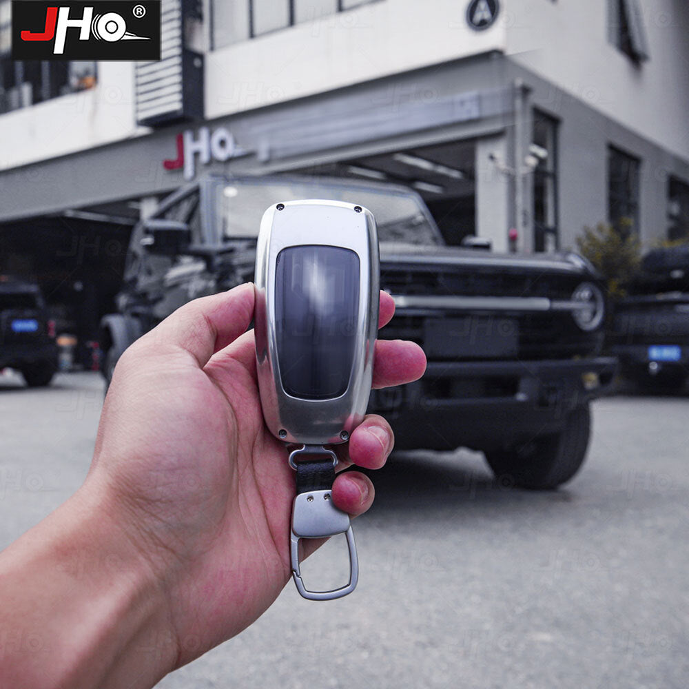 Silver Key Fob Cover Case Key Shell Protector Trim for Ford Bronco 2021-2024