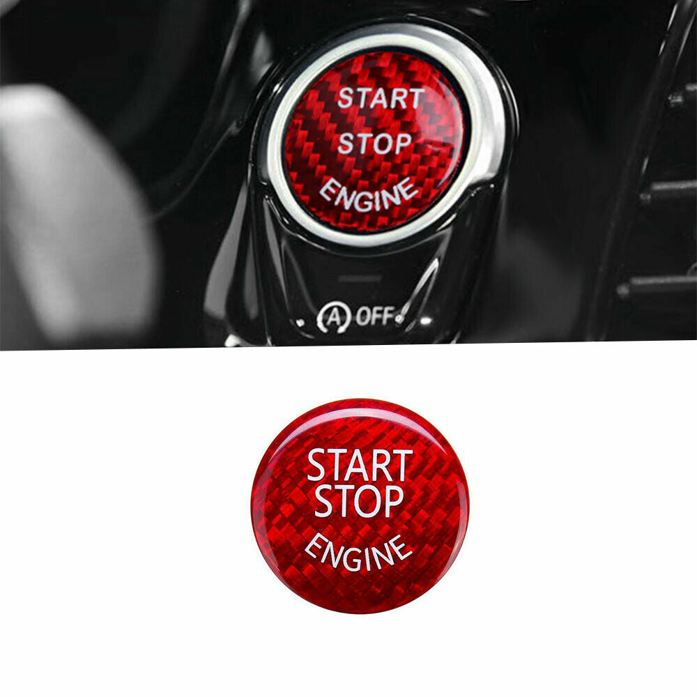 Red Carbon Fiber Start Stop Engine Button Cover for BMW E90 E92 E60 E84 E83