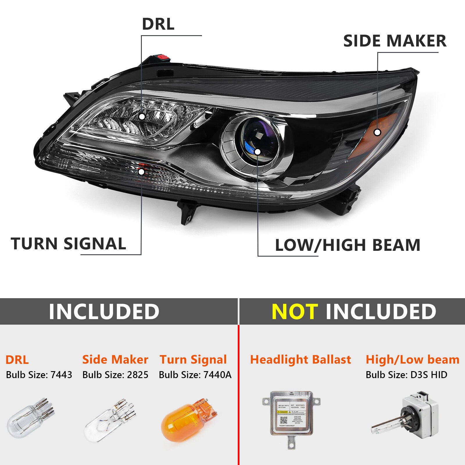 Driver For 2013 2014 2015 for Chevrolet for Chevy Malibu HID/Xenon Headlight headLamp