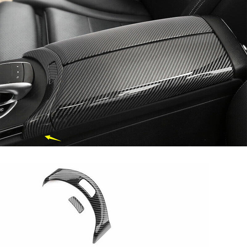 for Benz C-Class 2015-2021 ABS Carbon Fiber Console Armrest Button Trim Decor 2X