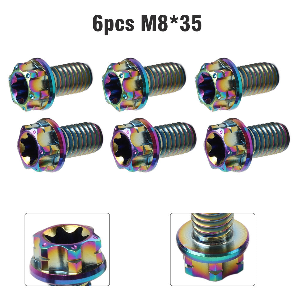 6pcs Bolts Torx Head Flange Screws M8x35mm Rainbow For Motorcycle Bike