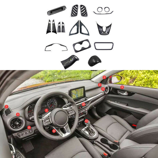 for Kia Forte 19-23 Carbon Fiber ABS Full Set Interior Decor Cover Kit Trim 18x