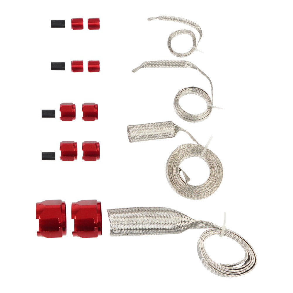 Red Universal Radiator Hose Sleeving Aluminum Braided Dress-Up Hose Cover Kit