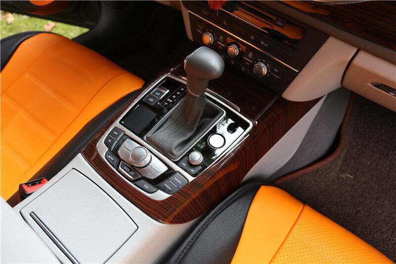Inner Console Gear Shift Frame Cover Trim 2PCS for Audi A6L 2012-2018 Red Wood