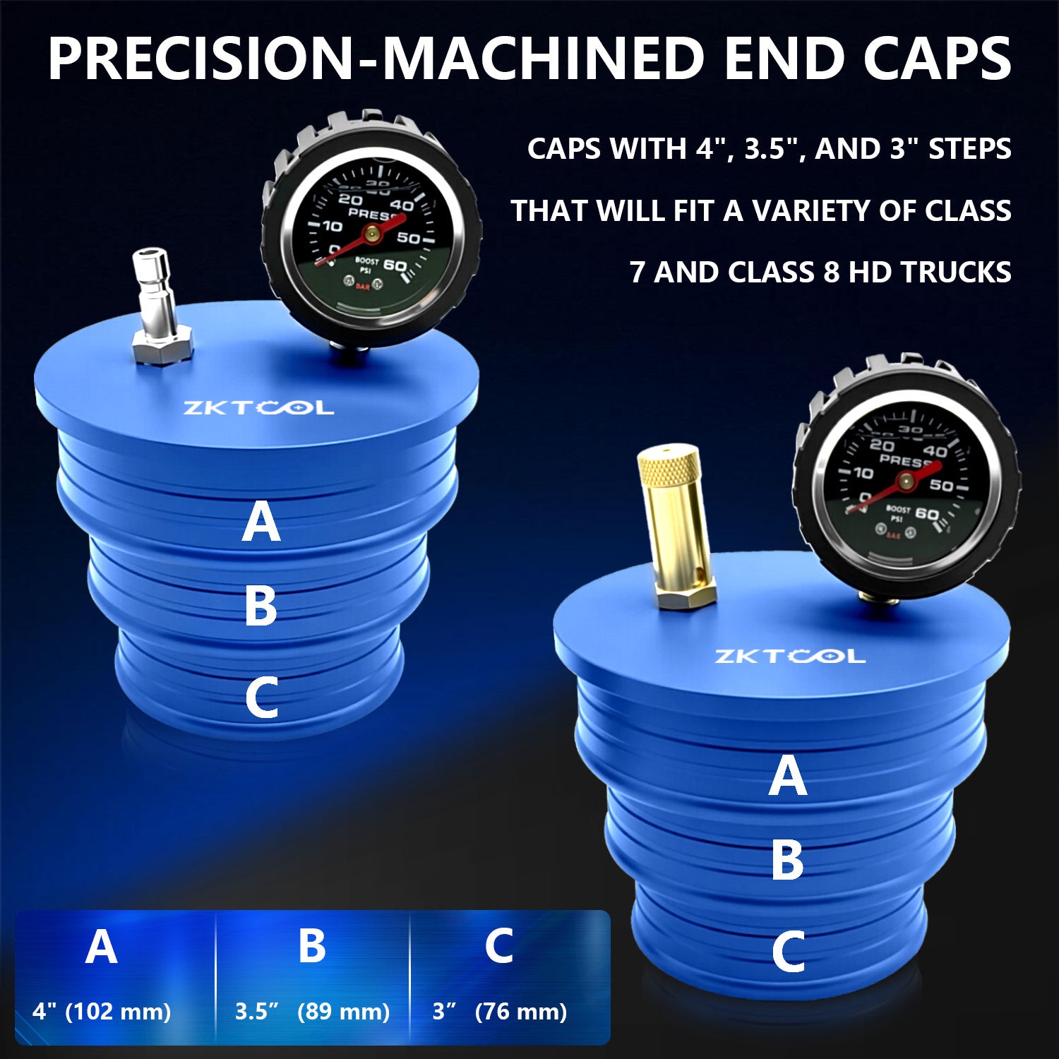 Charge Air Cooler CAC Boost Leak Tester with 4 3.5 3 Billet End Caps