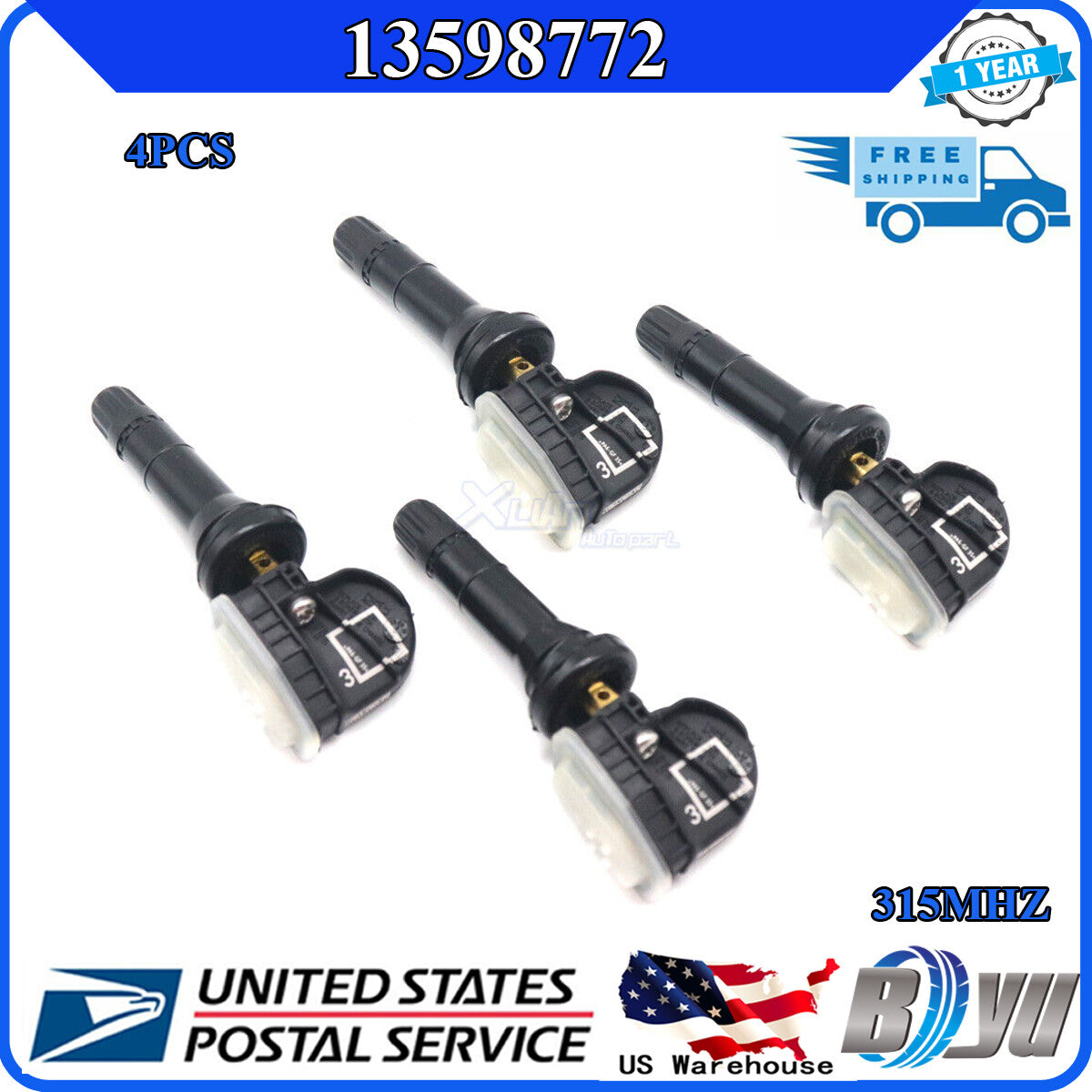 Suitable for General Motors for Chevrolet for GMC for Buick for Cadillac New Tire Pressure Sensors 4-Piece TPMS 13598772