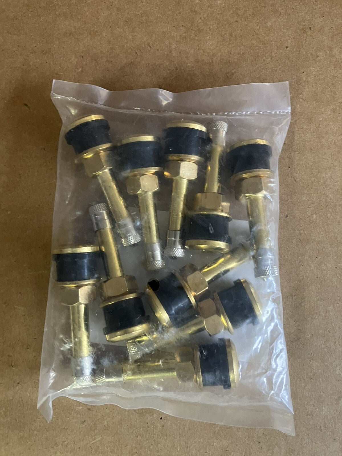 Lot of 10 TR500 2 Straight Brass Clamp-In Tubeless Truck Tire Valve Stems + Cap