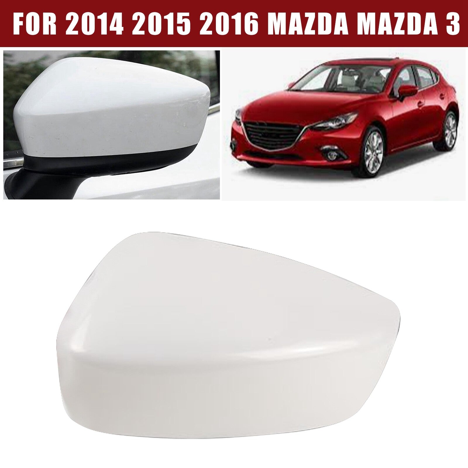 White Primer Driving Side Mirror Cover Cap For 2014 2015 2016 for Mazda 3 AT