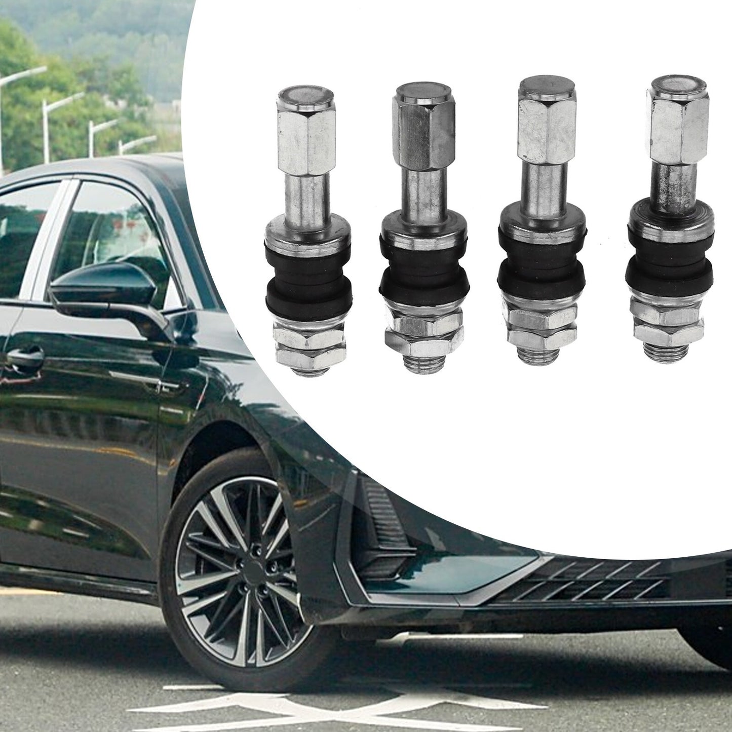 High Pressure Flush Chrome Metal Tire Valve Stems for Car Truck Set of 4