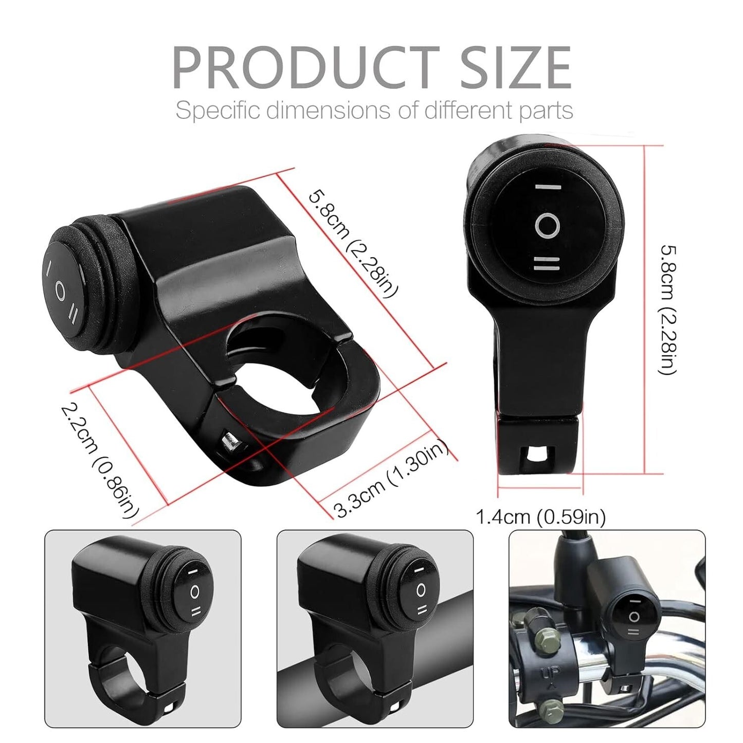 12V 3 Position Waterproof Motorcycle ATV Handlebar Headlight Switch 7/8 22-23mm