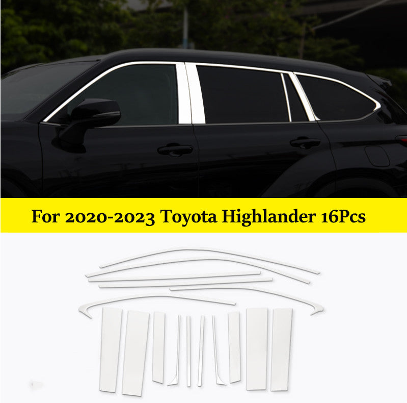 for Toyota Highlander 20-23 Chrome Steel window Pillar Post Cover strip Trim 16x