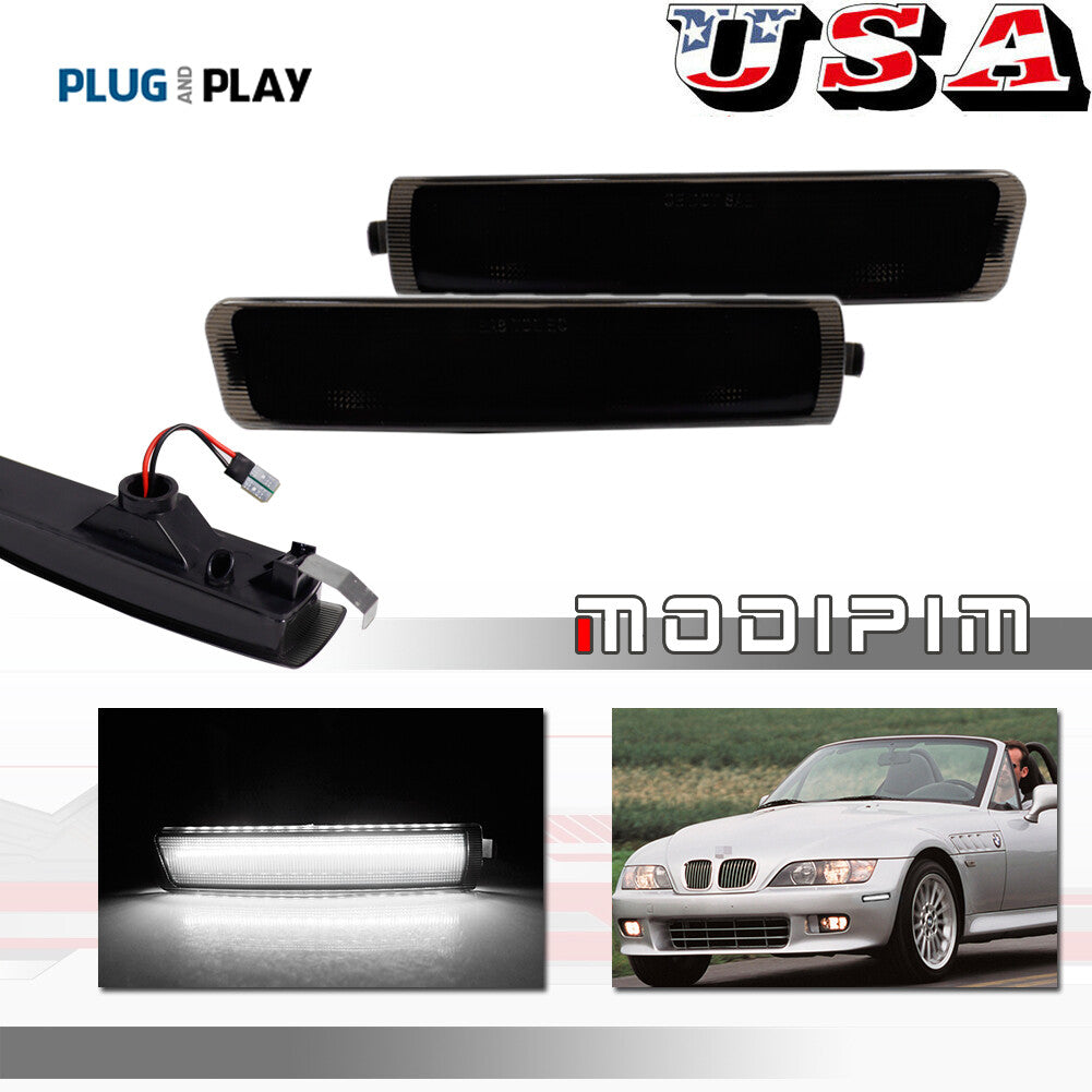 Two smoked white LED front corner side marker lights for 1996-2002 for BMW Z3 M Coupe.