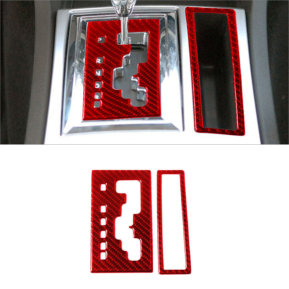 2Pcs Red Carbon Fiber Interior Gear Shift Cover Trim for Chrysler 300C 2005-2007