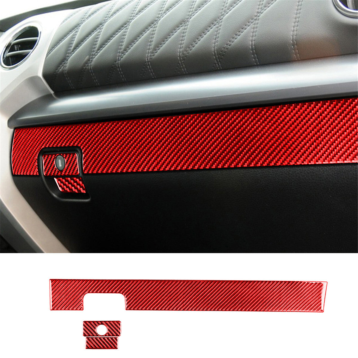3¡Á Red Carbon Fiber for Co -pilot Glove Box Panel Cover Fit for T@yota Tundr@ 2014-21