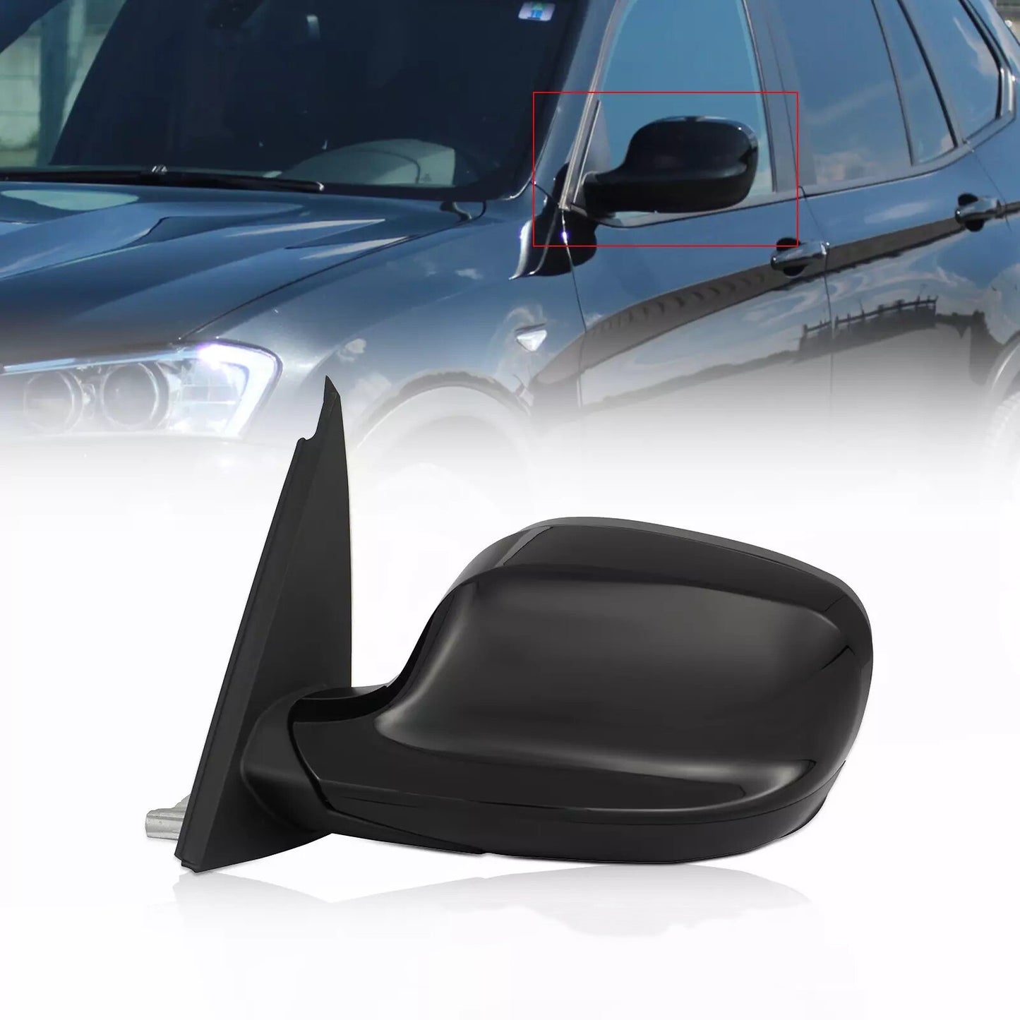 ABS Plastic Black Left Side Mirror Power Heated for BMW X3 2011 2012 2013 2014