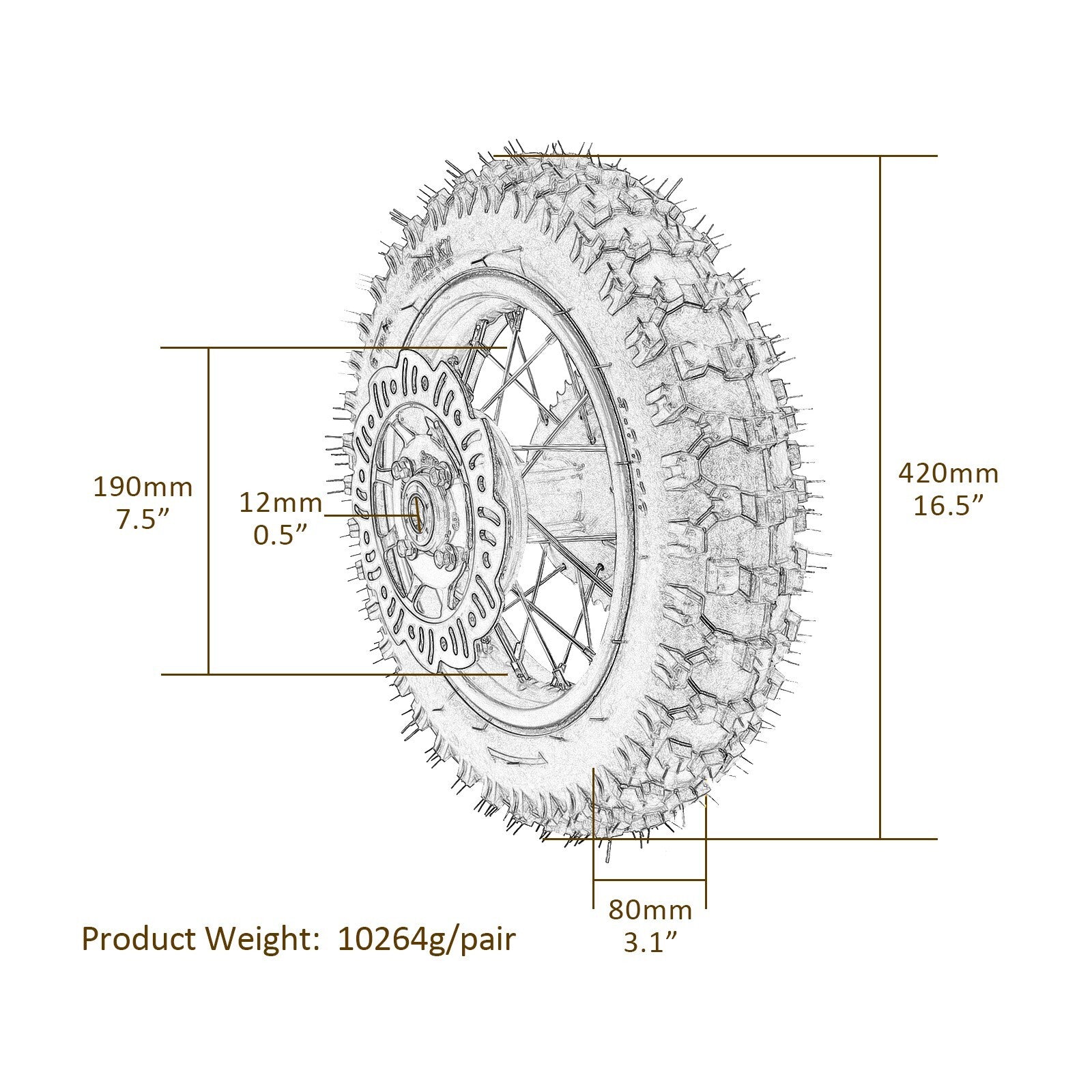 10-inch front and rear wheels, 2.50-10/3.00-10 tires and rims, SSR CRF50 off-road bike, 70cc/110cc.