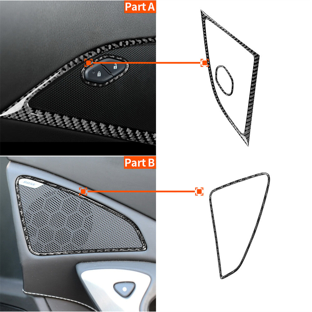 3¡ÁCarbon Fiber Interior Door Speaker Ring Trim for Chevrolet for Corvette C7 2014-19