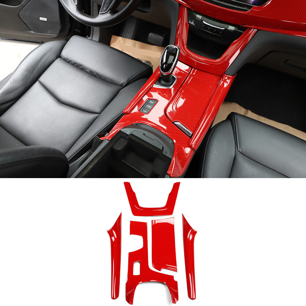 for Cadillac XT5 2017-19 Red Carbon Fiber Inner Console Gear Shift Cover Trim 5P