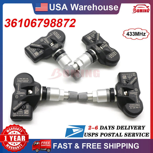 New 4-piece TPMS 6798872 tire pressure sensor for BMW 2, 3, 4, 5, 6, 7 series, X1, Z4, and for Mini .