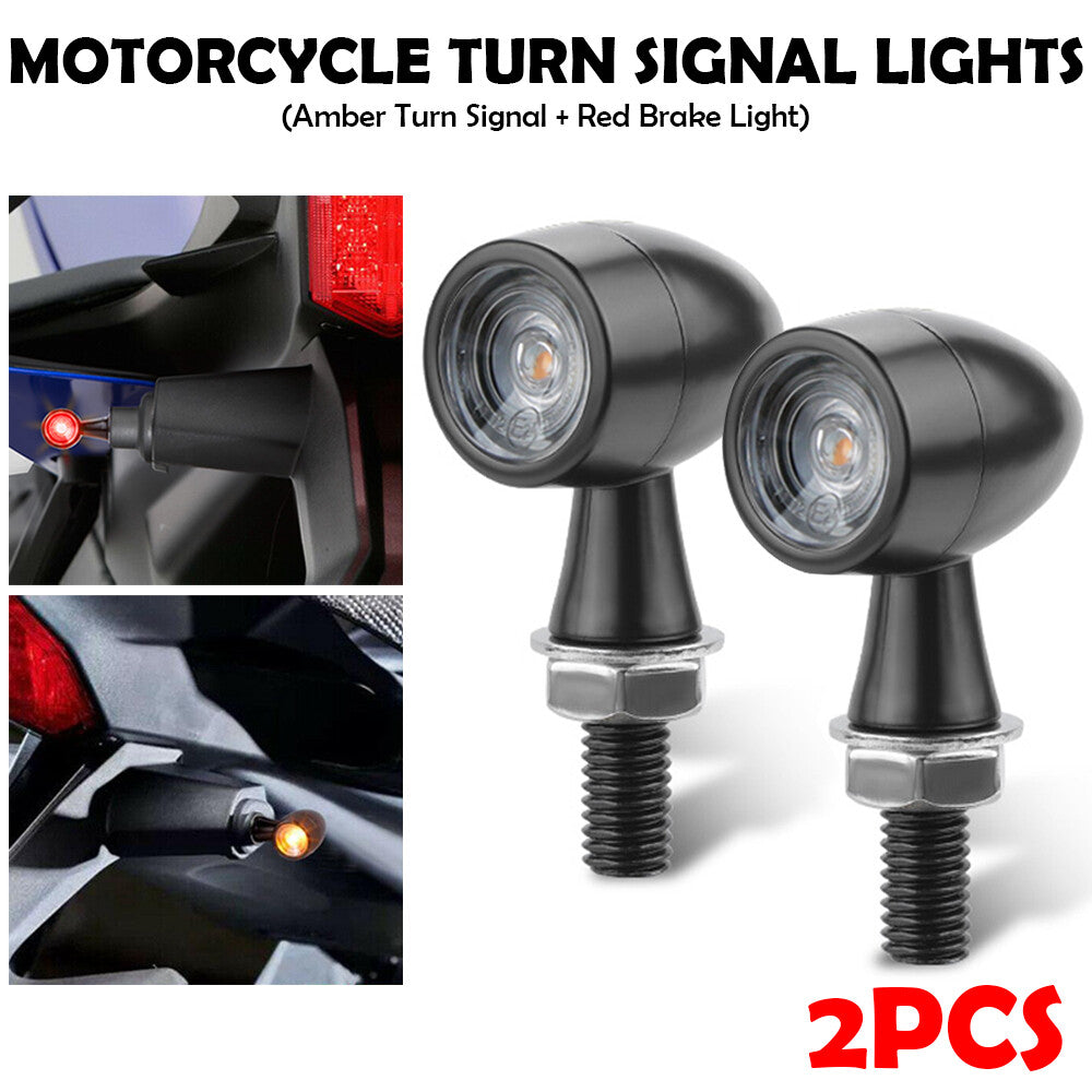 2-Piece Motorcycle LED Turn Signal Lights (DRL) for Bobber Racer Cafe, Amber + Red